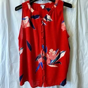 A New Day Women Sz L Vibrant Tropical Sleeveless Breezy Top Summer Vacation Boho